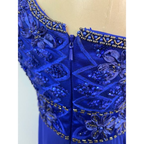Sue Wong Royal Blue Beaded Maxi Dress With Spaghetti Straps & V-Neckline Size 2 - Picture 6 of 9